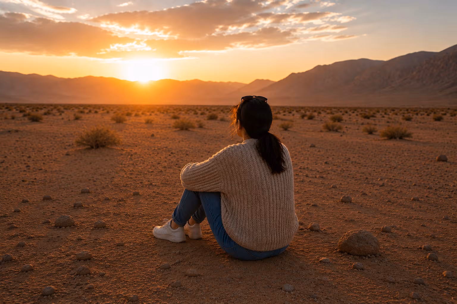 Une femme dans un paysage désertique